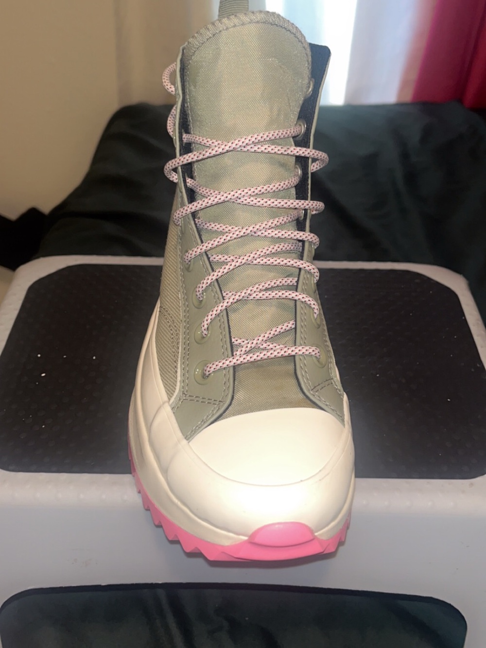 Converse Olive Green and Pink Lace-Up Platform Boot